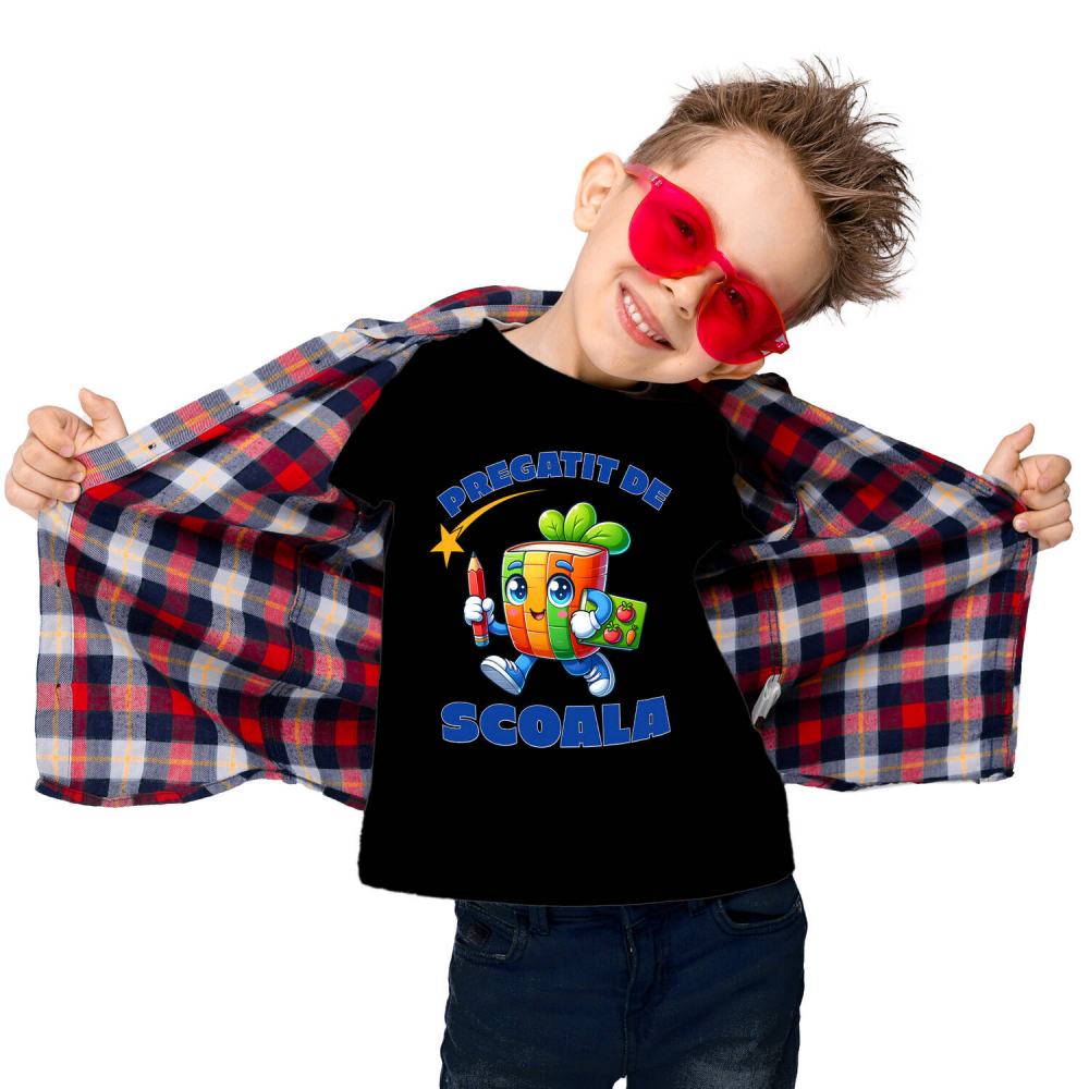 Tricou Femei, Barbati, Copii, Fata, Baiat, Unisex Personalizat Carte Colorată Veselă cu Frunze și Fructe | Pregătit de Școală [2]