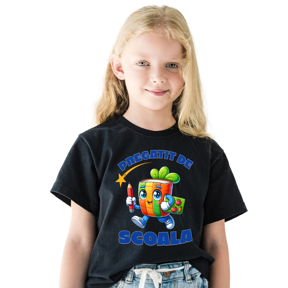 Tricou Femei, Barbati, Copii, Fata, Baiat, Unisex Personalizat Carte Colorată Veselă cu Frunze și Fructe | Pregătit de Școală [1]