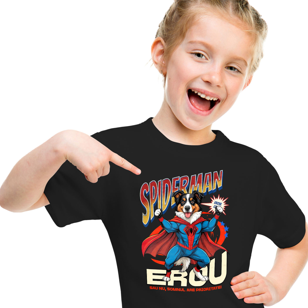 Tricou Femei, Barbati, Copii, Fata, Baiat, Unisex Personalizat Ciobănesc Australian în Costum Spider-Man - Cadou Personalizat pentru Copii și Familie [2]