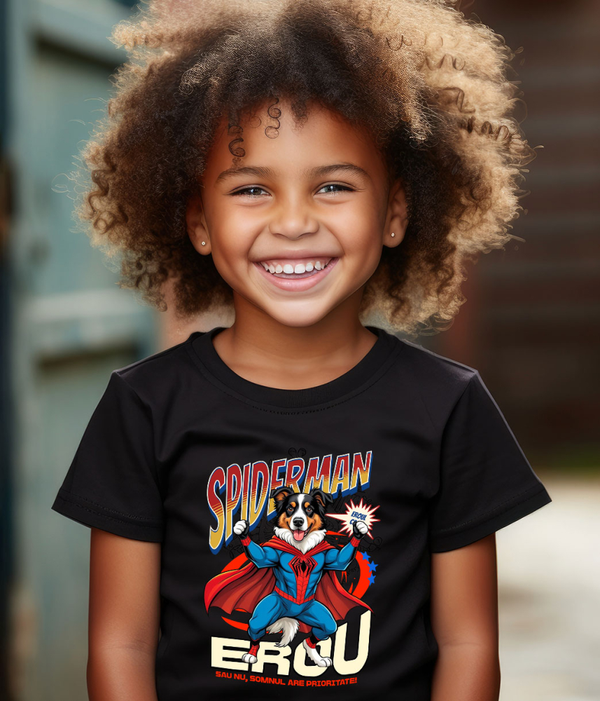 Tricou Femei, Barbati, Copii, Fata, Baiat, Unisex Personalizat Ciobănesc Australian în Costum Spider-Man - Cadou Personalizat pentru Copii și Familie [4]