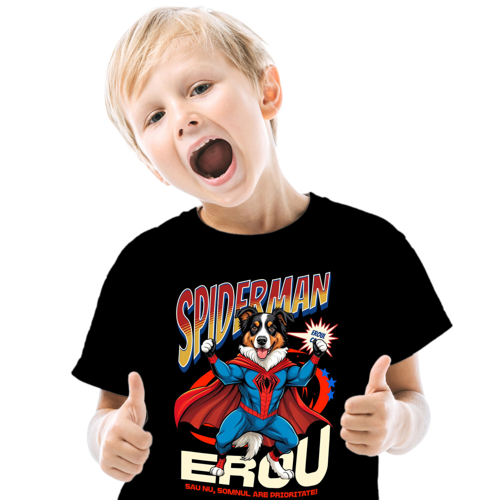Tricou Femei, Barbati, Copii, Fata, Baiat, Unisex Personalizat Ciobănesc Australian în Costum Spider-Man - Cadou Personalizat pentru Copii și Familie [2]