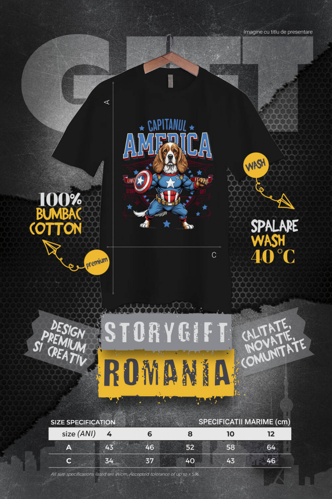 Tricou Femei, Barbati, Copii, Fata, Baiat, Unisex Personalizat Cocker Spaniel în Costum de Captain America - Cadouri Personalizate pentru Iubitorii de Animale [2]