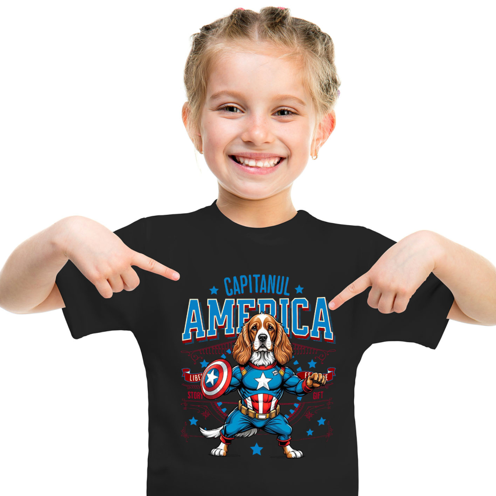Tricou Femei, Barbati, Copii, Fata, Baiat, Unisex Personalizat Cocker Spaniel în Costum de Captain America - Cadouri Personalizate pentru Iubitorii de Animale [2]