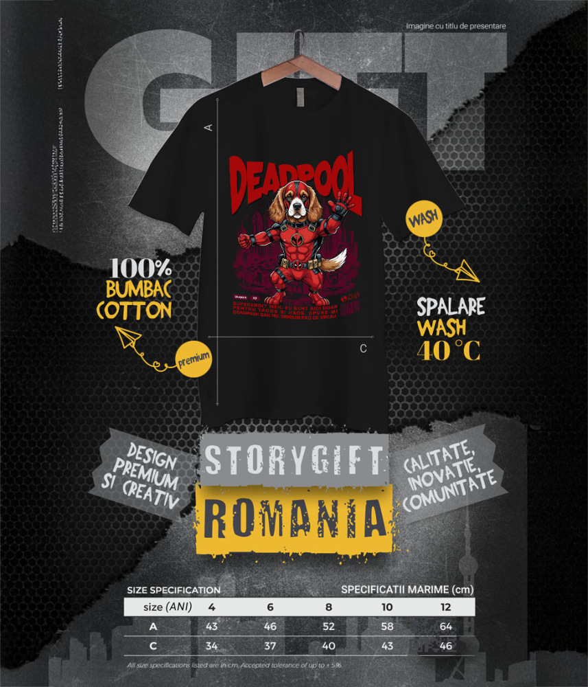 Tricou Femei, Barbati, Copii, Fata, Baiat, Unisex Personalizat Cocker Spaniel în Costum Deadpool – Câine Supererou Amuzant și Personalizat [6]