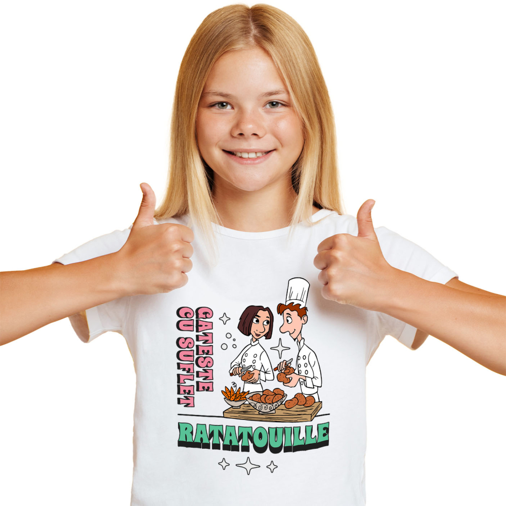 Tricou Copii cu Colette – De La Critica La Creatie, Cu Gusteau 100% Bumbac, Alb, 4 Ani [2]