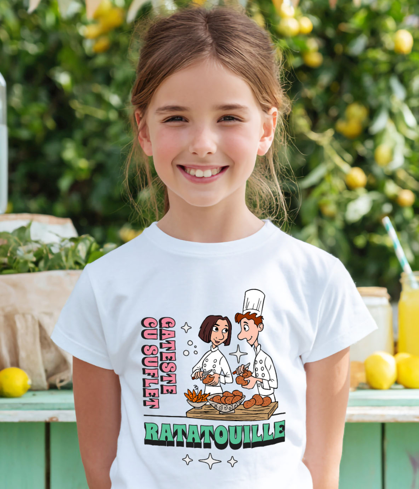 Tricou Copii cu Colette – De La Critica La Creatie, Cu Gusteau 100% Bumbac, Alb, 4 Ani [4]