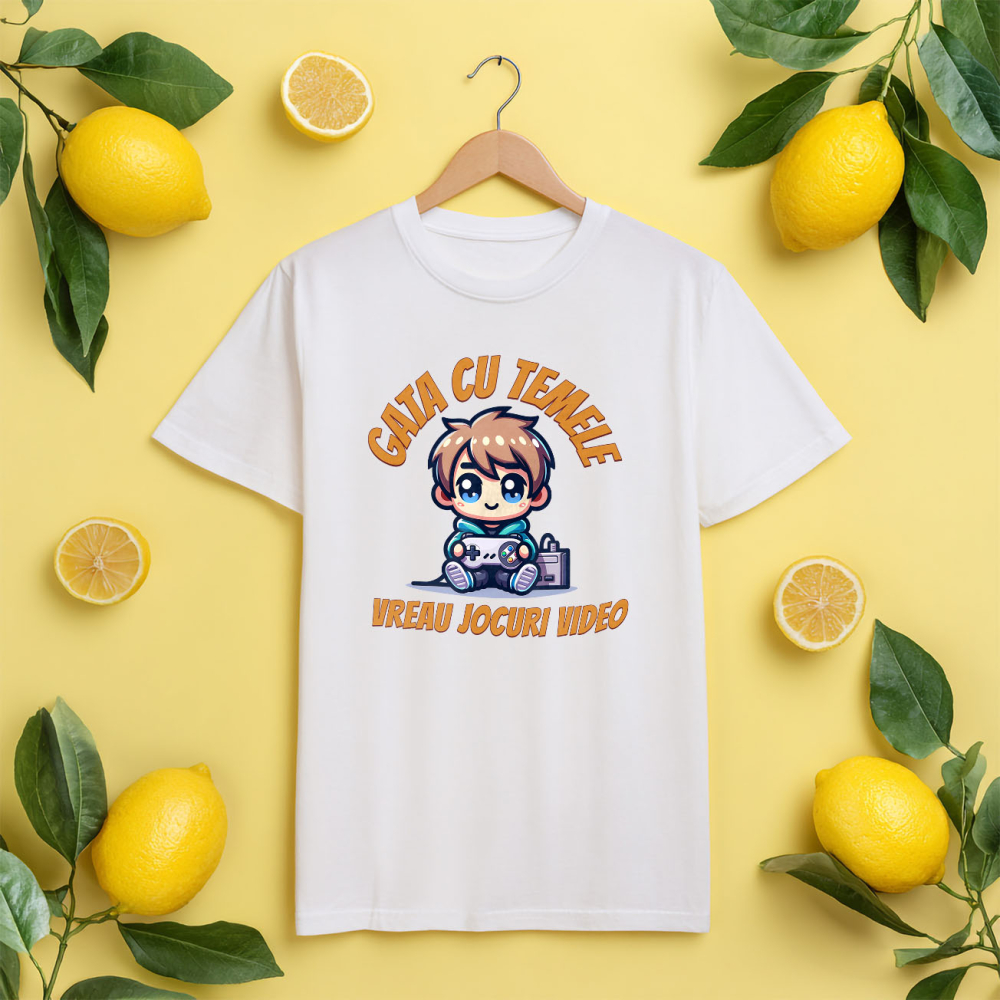 Tricou Femei, Barbati, Copii, Fata, Baiat, Unisex Personalizat Băiat Jocuri Video „Gata cu Temele Vreau Jocuri Video” - Cadou Personalizat pentru Iubitorii de Gaming [5]