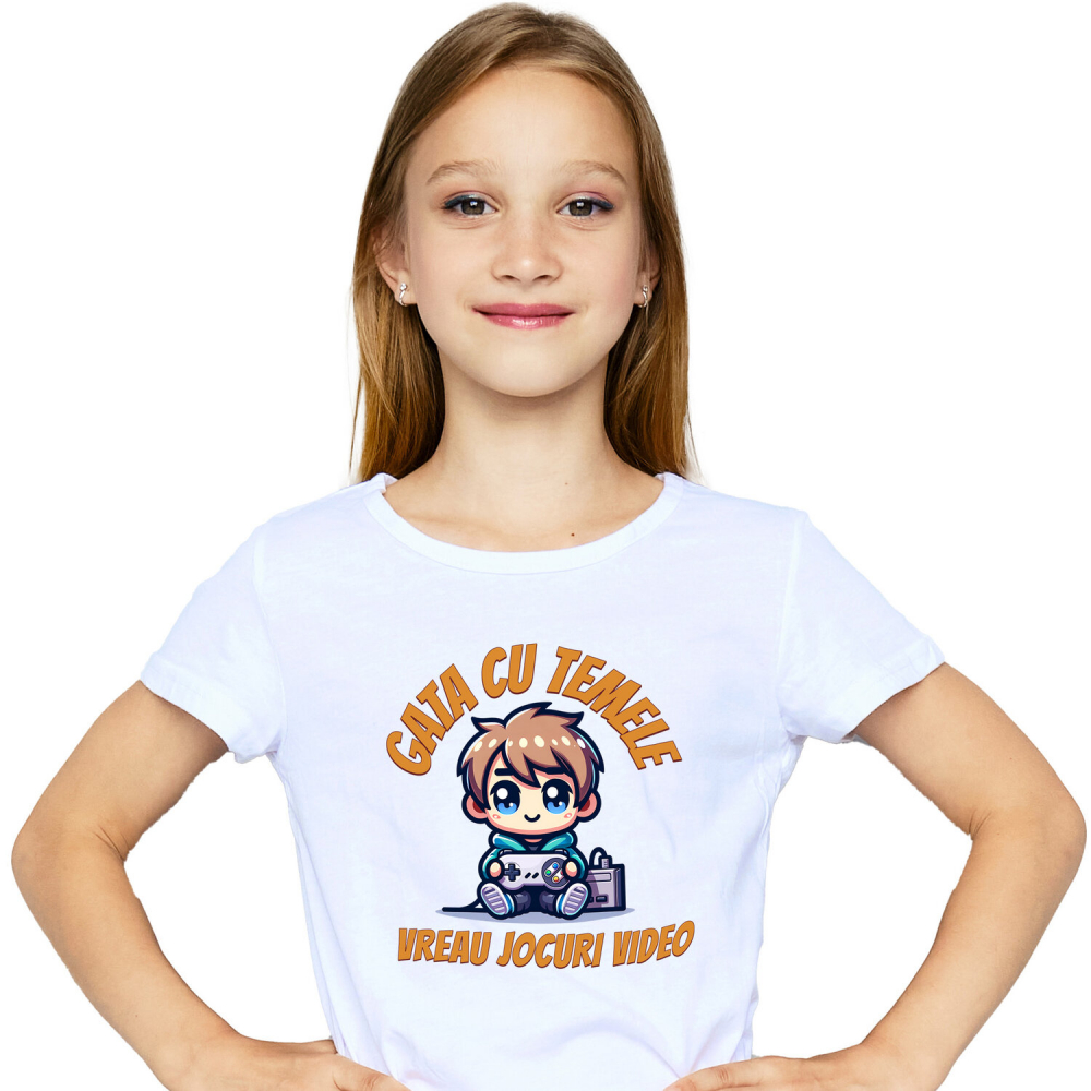 Tricou Femei, Barbati, Copii, Fata, Baiat, Unisex Personalizat Băiat Jocuri Video „Gata cu Temele Vreau Jocuri Video” - Cadou Personalizat pentru Iubitorii de Gaming [2]
