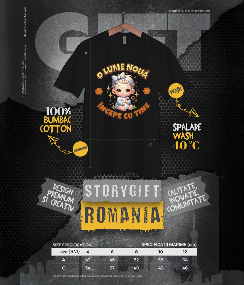 Tricou Femei, Barbati, Copii, Fata, Baiat, Unisex Personalizat Cadou Personalizat „O Lume Nouă Începe Cu Tine” | Fetiță Cu Funda [6]
