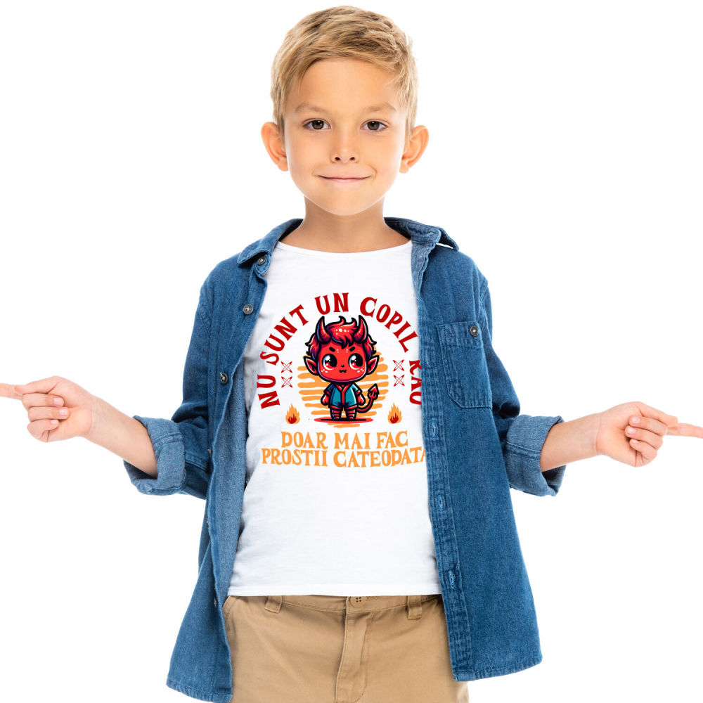 Tricou Femei, Barbati, Copii, Fata, Baiat, Unisex Personalizat Costum Diavol Cu Coarne și Mesaj Amuzant pentru Copii | Cadou Halloween Personalizat [2]