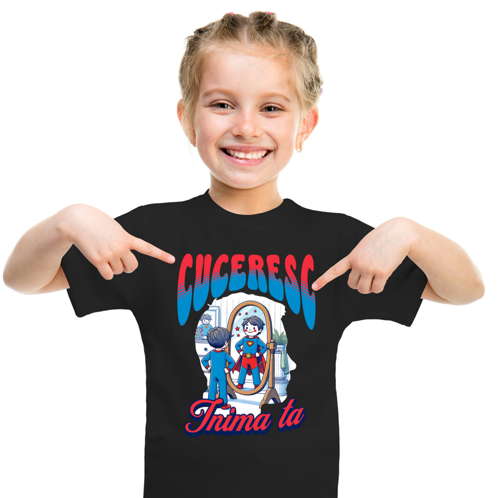 Tricou Femei, Barbati, Copii, Fata, Baiat, Unisex Personalizat Copil în Costum Super-erou – Cadou Personalizat „Cuceresc Inima Ta” pentru Copii [2]