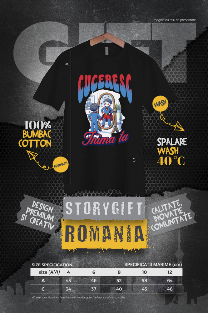 Tricou Femei, Barbati, Copii, Fata, Baiat, Unisex Personalizat Copil în Costum Super-erou – Cadou Personalizat „Cuceresc Inima Ta” pentru Copii [4]