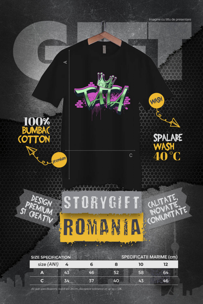 Tricou Femei, Barbati, Copii, Fata, Baiat, Unisex Personalizat Coroană Regală Stil Graffiti Stradal Personalizată – Cadou Pentru Tata, Unchi și Bărbați Din Familie [4]