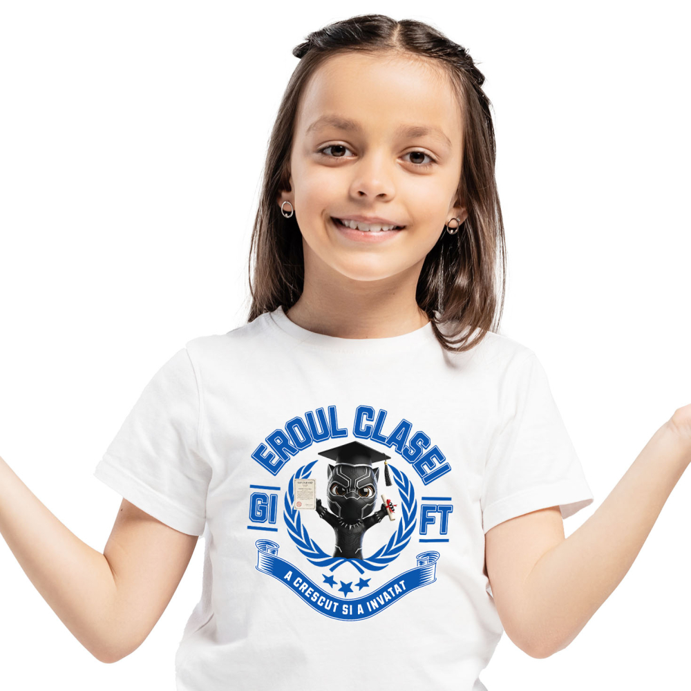 Tricou Copii cu Cu Pantera Neagra, Invatarea E Vesela 100% Bumbac, Alb, 12 Ani [2]