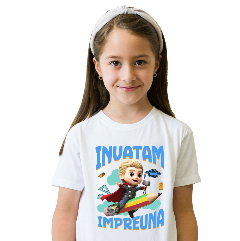Tricou Copii cu Cu Thor, Invatarea Devine Distractie 100% Bumbac, Alb, 8 Ani [2]