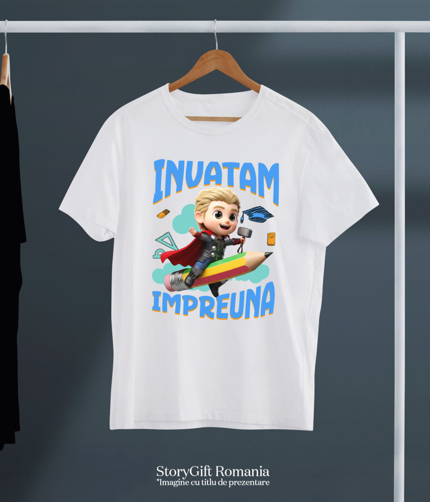 Tricou Copii cu Cu Thor, Invatarea Devine Distractie 100% Bumbac, Alb, 8 Ani [5]
