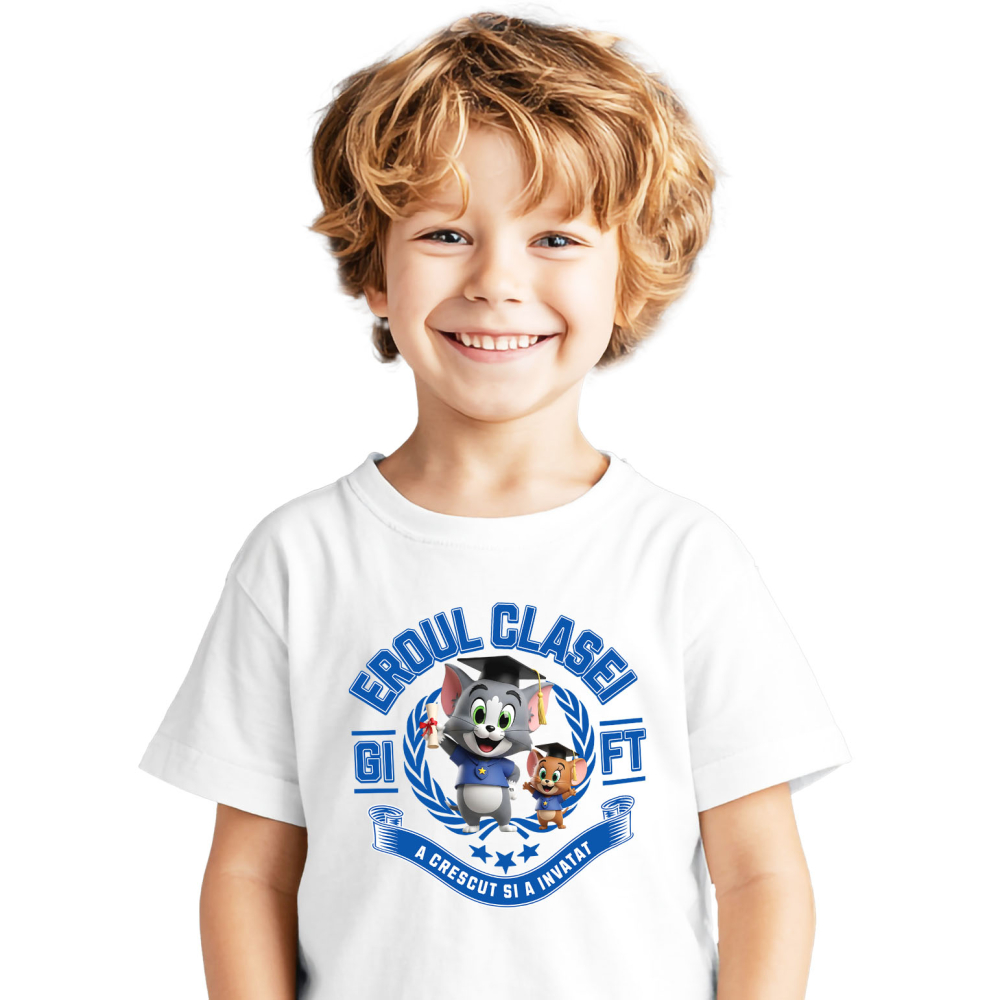 Tricou Copii cu Cu Tom and Jerry, Invatarea E Vesela 100% Bumbac, Alb, 12 Ani [2]