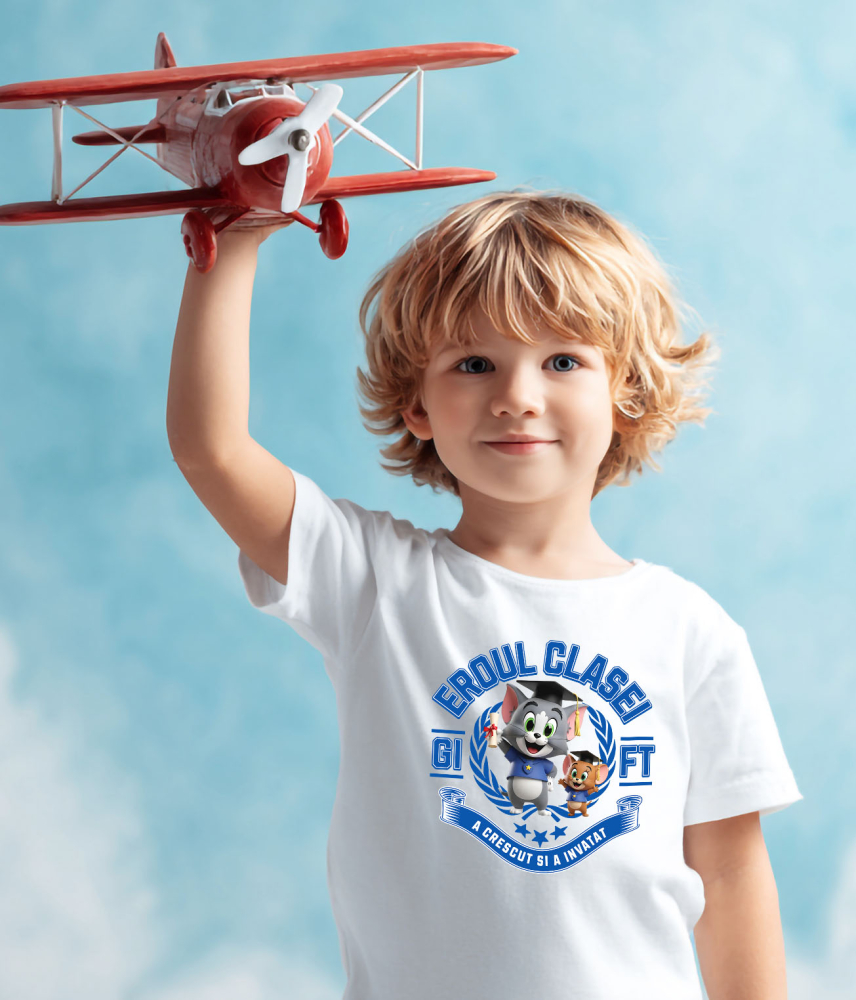 Tricou Copii cu Cu Tom and Jerry, Invatarea E Vesela 100% Bumbac, Alb, 12 Ani [4]