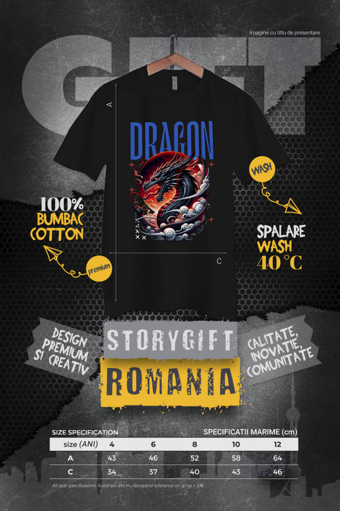 Tricou Femei, Barbati, Copii, Fata, Baiat, Unisex Personalizat Costum Dragon Chinezesc cu Coarne și Flăcări - Cultura Chinezească - Personalizat [4]