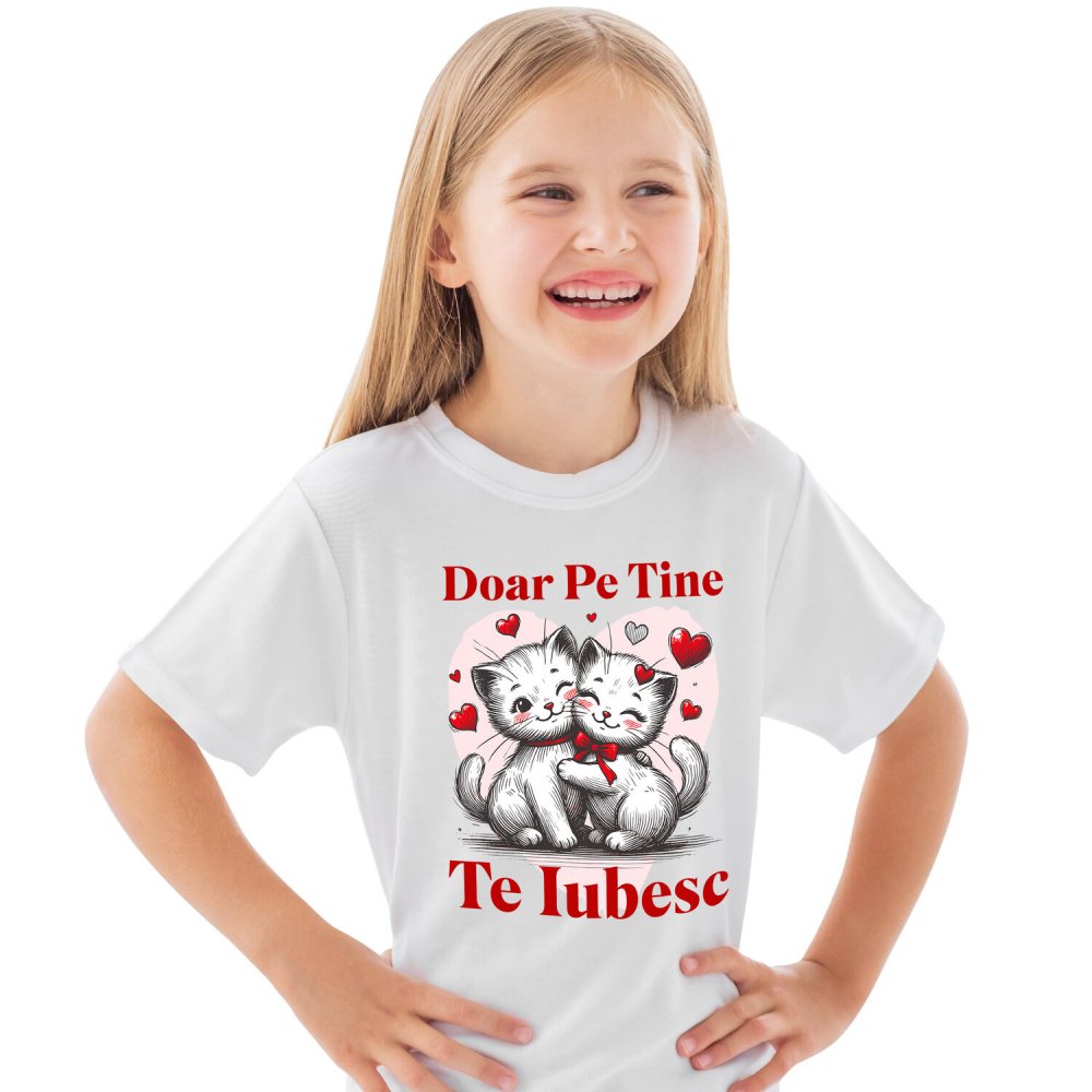 Tricou Femei, Barbati, Copii, Fata, Baiat, Unisex Personalizat Cuplu Pisici Albe Îndrăgostite cu Mesaj „Doar pe Tine Te Iubesc” – Cadou Personalizat pentru Valentine's Day [2]