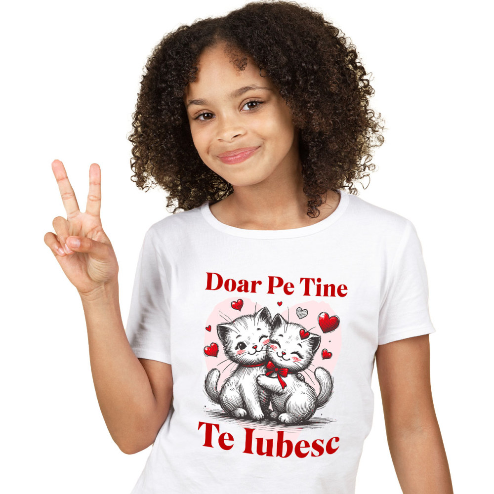 Tricou Femei, Barbati, Copii, Fata, Baiat, Unisex Personalizat Cuplu Pisici Albe Îndrăgostite cu Mesaj „Doar pe Tine Te Iubesc” – Cadou Personalizat pentru Valentine's Day [2]