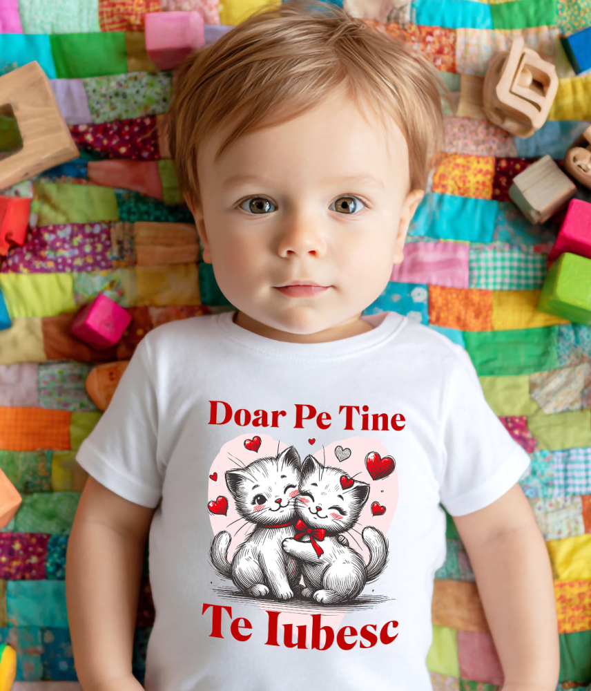 Tricou Femei, Barbati, Copii, Fata, Baiat, Unisex Personalizat Cuplu Pisici Albe Îndrăgostite cu Mesaj „Doar pe Tine Te Iubesc” – Cadou Personalizat pentru Valentine's Day [3]