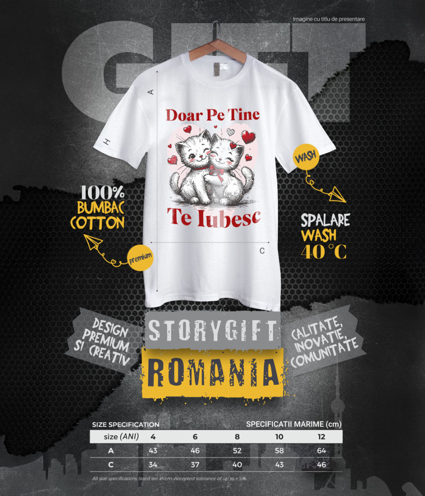 Tricou Femei, Barbati, Copii, Fata, Baiat, Unisex Personalizat Cuplu Pisici Albe Îndrăgostite cu Mesaj „Doar pe Tine Te Iubesc” – Cadou Personalizat pentru Valentine's Day [6]