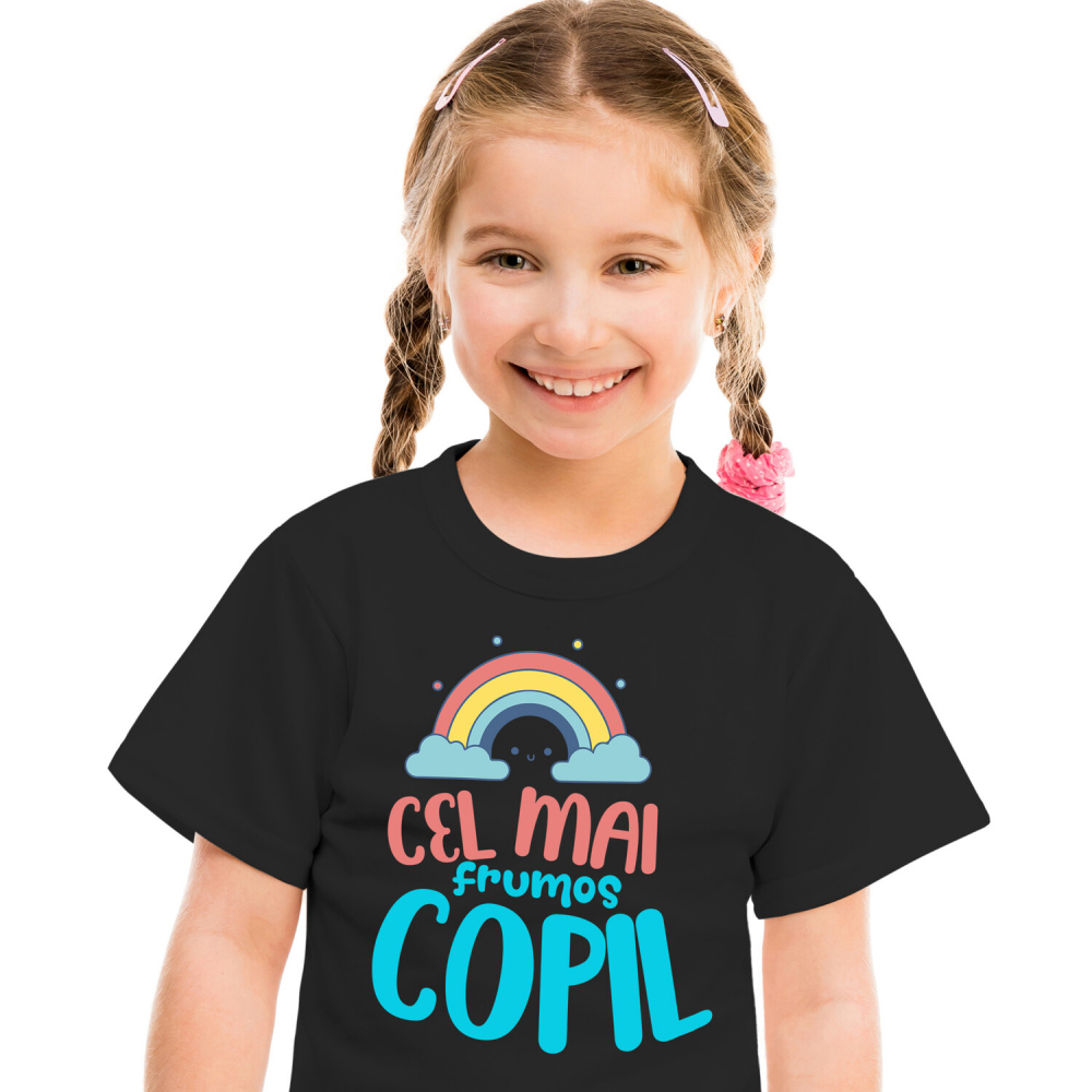 Tricou Femei, Barbati, Copii, Fata, Baiat, Unisex Personalizat Curcubeu Colorat Vesel – „Cel Mai Frumos Copil” | Cadou Personalizat pentru Copii [2]