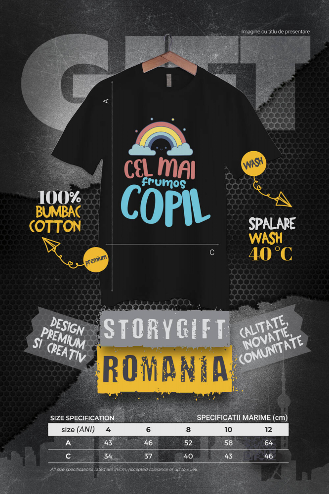 Tricou Femei, Barbati, Copii, Fata, Baiat, Unisex Personalizat Curcubeu Colorat Vesel – „Cel Mai Frumos Copil” | Cadou Personalizat pentru Copii [4]