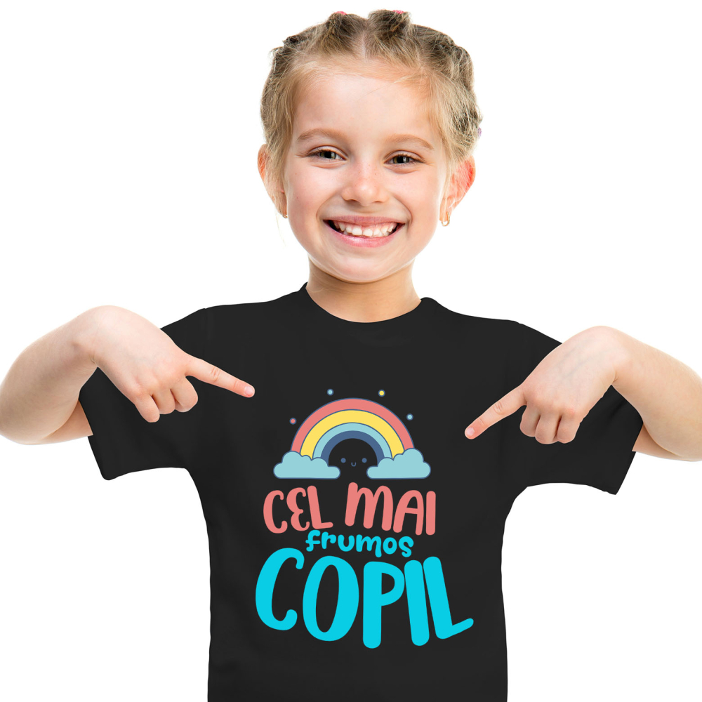 Tricou Femei, Barbati, Copii, Fata, Baiat, Unisex Personalizat Curcubeu Colorat Vesel – „Cel Mai Frumos Copil” | Cadou Personalizat pentru Copii [2]