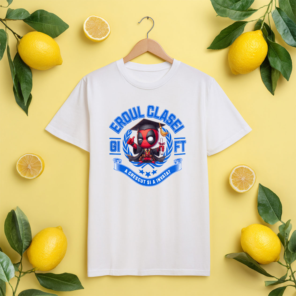 Tricou Copii cu  Deadpool – Curaj, Joaca, Cunoastere 100% Bumbac, Alb, 10 Ani [5]