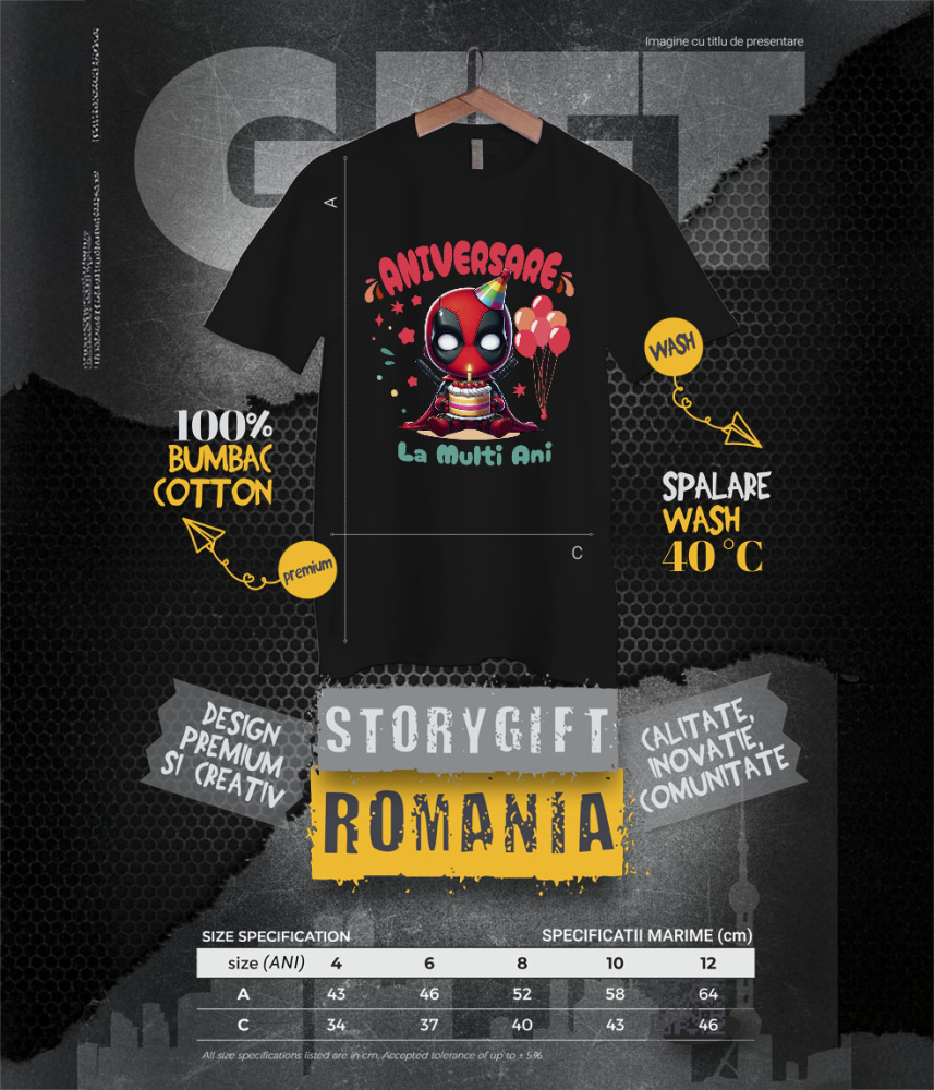 Tricou Copii cu Deadpool Iti Aduca... Probleme la Petrecere 100% Bumbac, Negru, 10 Ani [6]