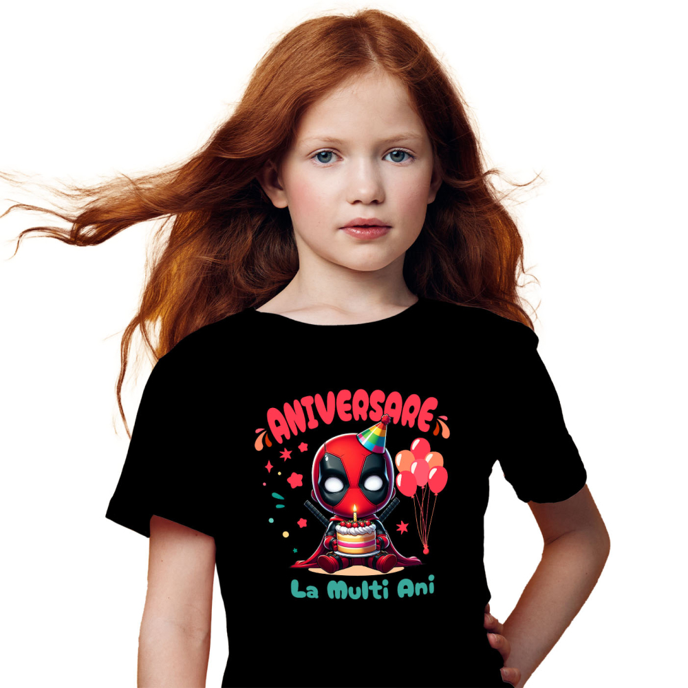 Tricou Copii cu Deadpool Iti Aduca... Probleme la Petrecere 100% Bumbac, Negru, 10 Ani [2]