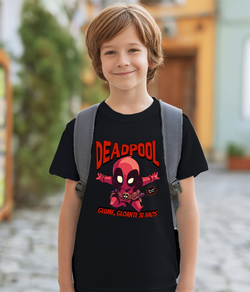 Tricou Copii cu Deadpool pe urmele misiunii 100% Bumbac, Negru, 10 Ani [3]