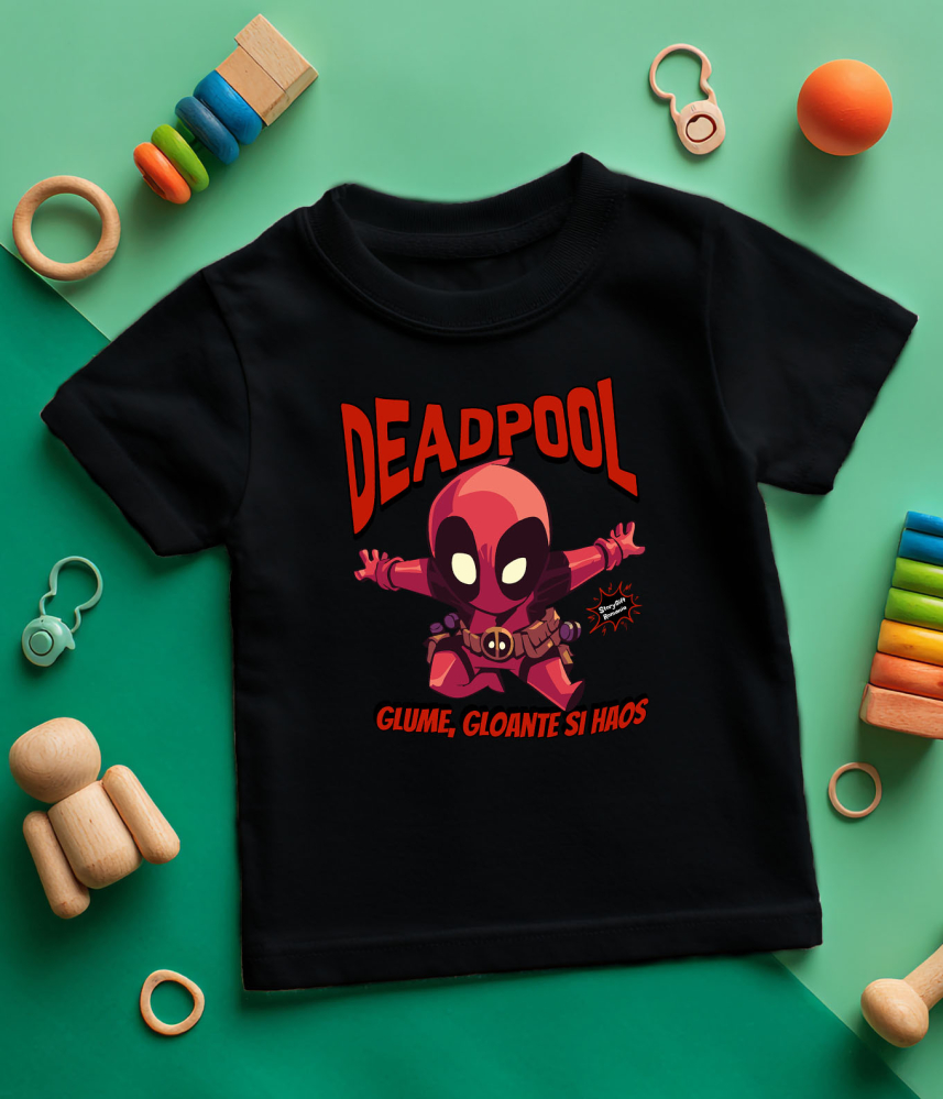 Tricou Copii cu Deadpool pe urmele misiunii 100% Bumbac, Negru, 10 Ani [5]