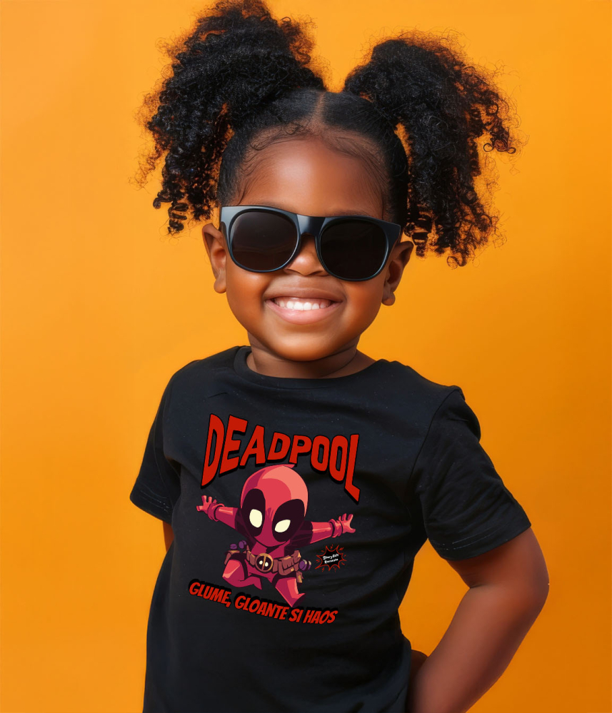Tricou Copii cu Deadpool pe urmele misiunii 100% Bumbac, Negru, 10 Ani [4]