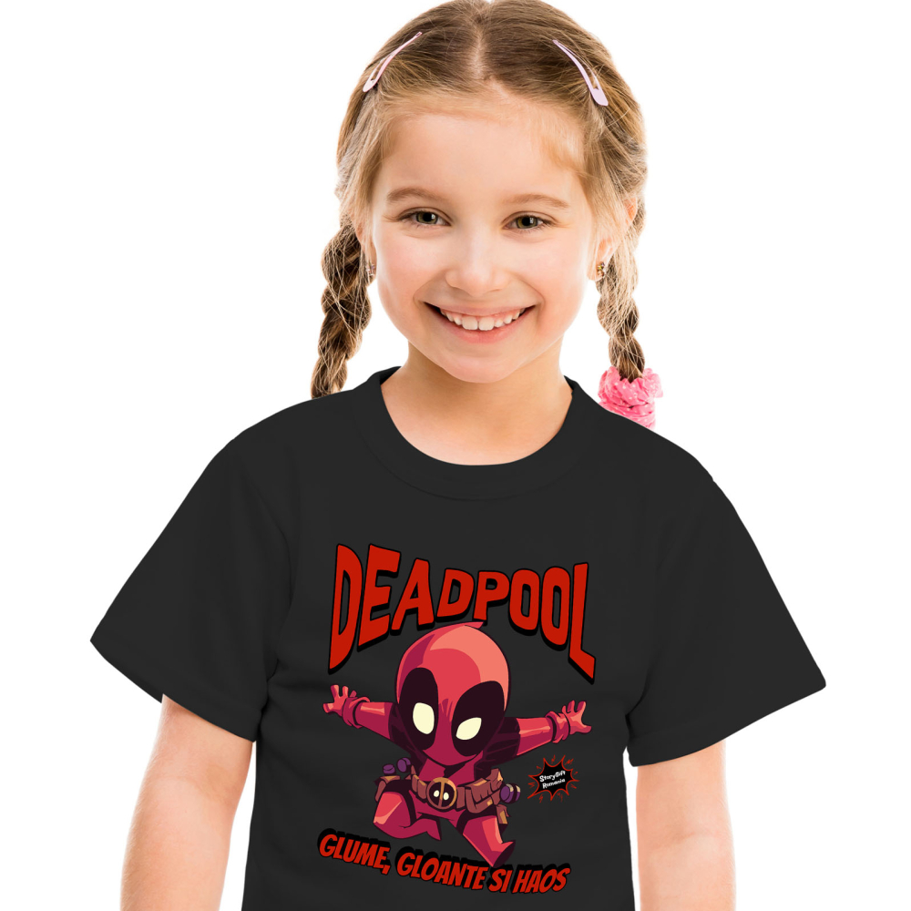 Tricou Copii cu Deadpool pe urmele misiunii 100% Bumbac, Negru, 10 Ani [2]