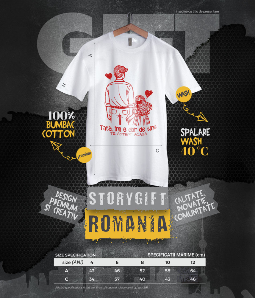 Tricou Femei, Barbati, Copii, Fata, Baiat, Unisex Personalizat Tricou Personalizat Tata – Mesaj Emoționant „Îmi E Dor De Tine” [6]