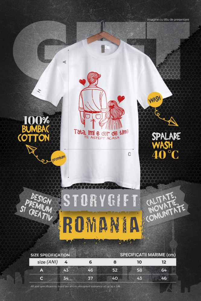 Tricou Femei, Barbati, Copii, Fata, Baiat, Unisex Personalizat Tricou Personalizat Tata – Mesaj Emoționant „Îmi E Dor De Tine” [4]