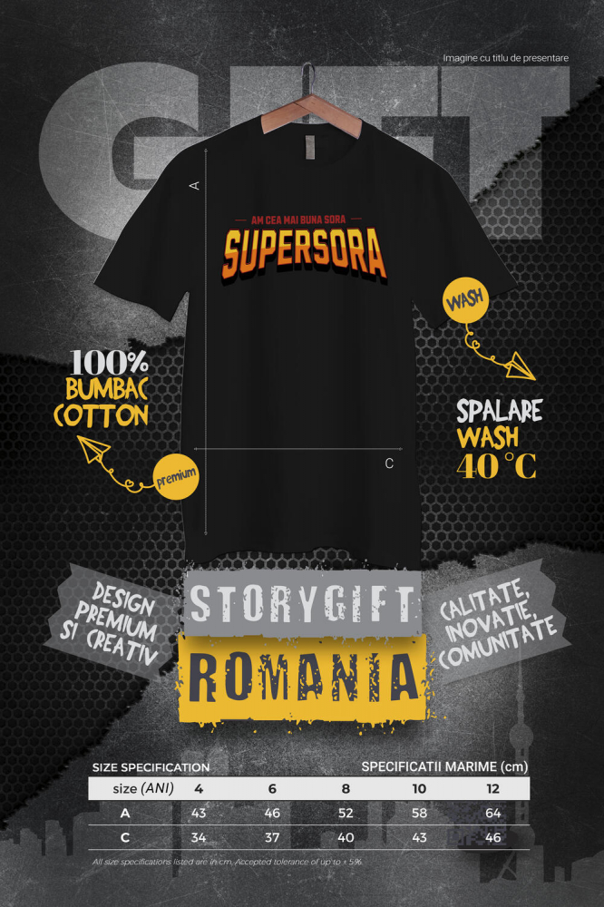 Tricou Femei, Barbati, Copii, Fata, Baiat, Unisex Personalizat Cadou Personalizat pentru Sora | Super Erou Copii | Familie și Iubire [4]