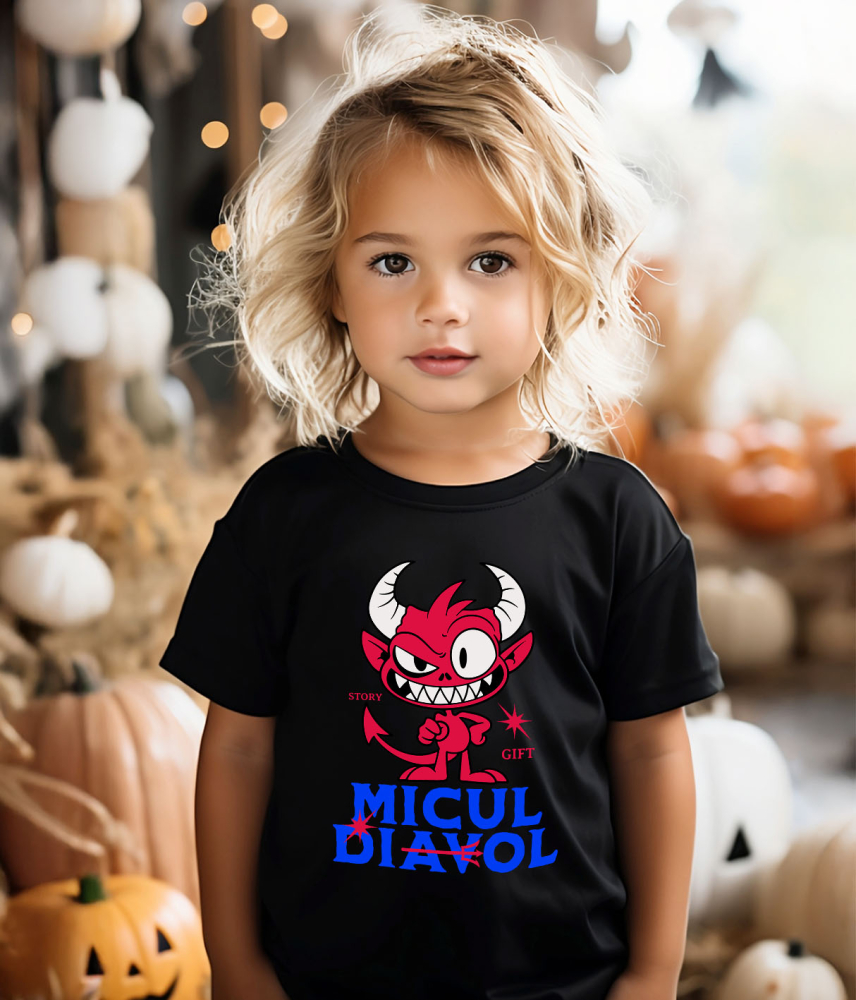 Tricou Femei, Barbati, Copii, Fata, Baiat, Unisex Personalizat Diavol Fericit cu Coarne Lungi | Cadou Halloween Jucăuș pentru Familie [3]