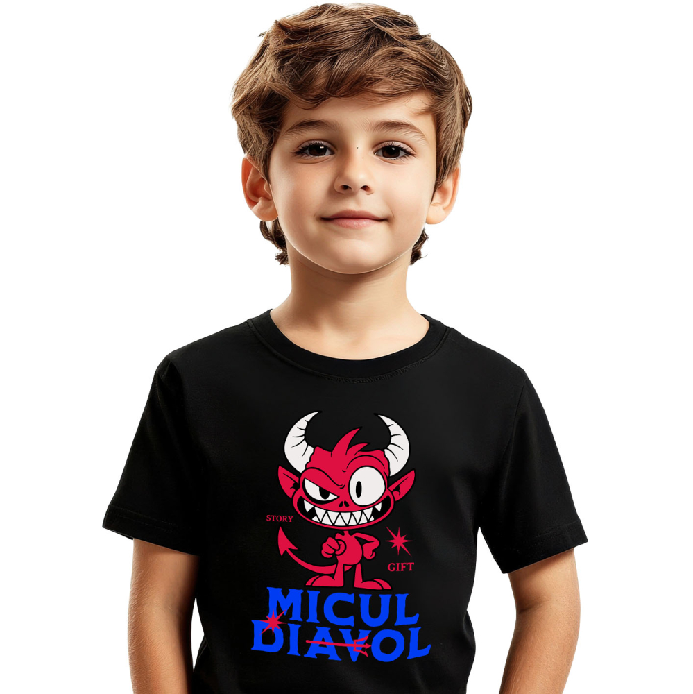 Tricou Femei, Barbati, Copii, Fata, Baiat, Unisex Personalizat Diavol Fericit cu Coarne Lungi | Cadou Halloween Jucăuș pentru Familie [2]