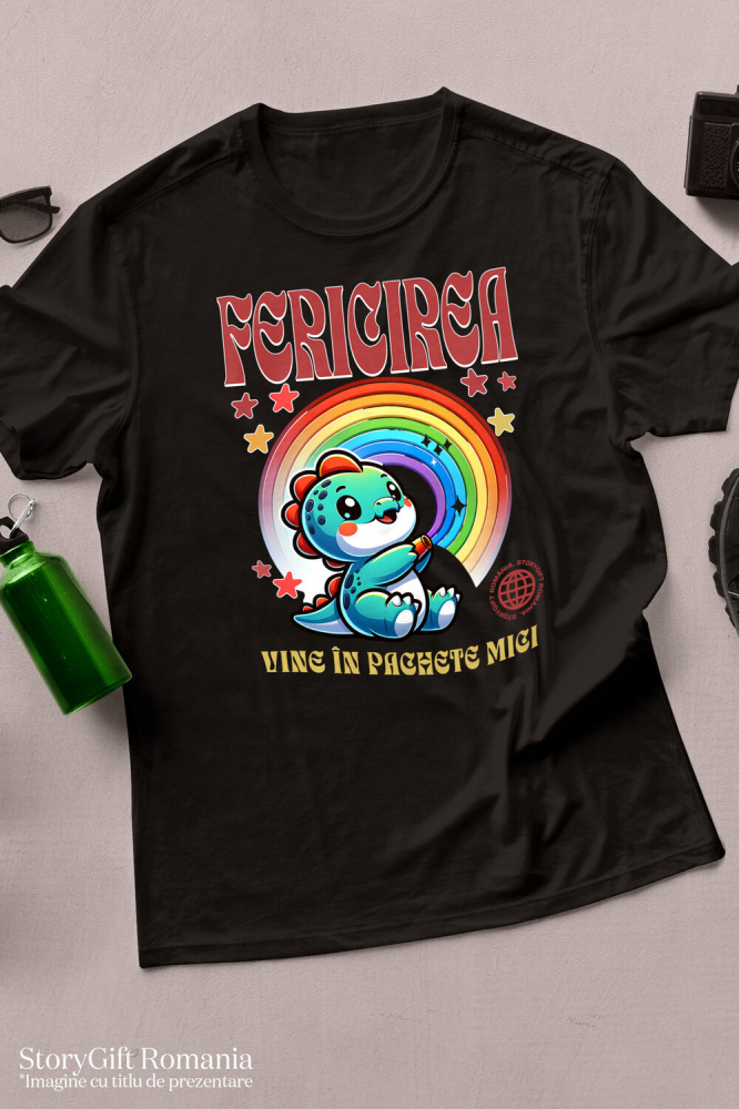 Tricou Femei, Barbati, Copii, Fata, Baiat, Unisex Personalizat Dinozaur Curcubeu Colorat - Fericirea Vine În Pachete Mici [3]