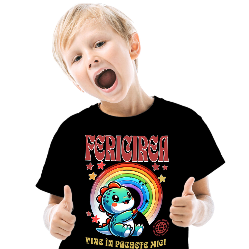 Tricou Femei, Barbati, Copii, Fata, Baiat, Unisex Personalizat Dinozaur Curcubeu Colorat - Fericirea Vine În Pachete Mici [2]