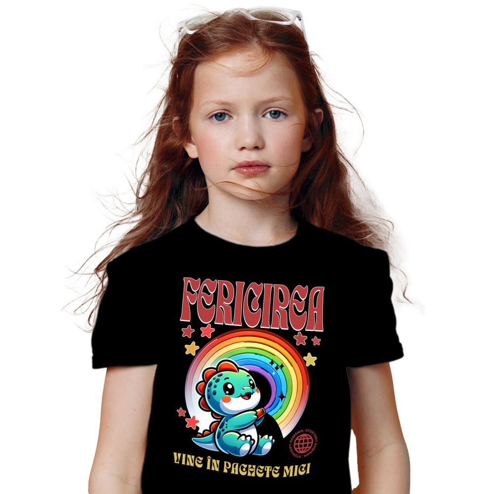 Tricou Femei, Barbati, Copii, Fata, Baiat, Unisex Personalizat Dinozaur Curcubeu Colorat - Fericirea Vine În Pachete Mici [1]