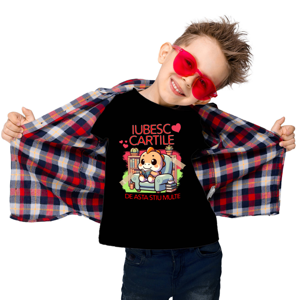 Tricou Femei, Barbati, Copii, Fata, Baiat, Unisex Personalizat Tricou Personalizat Dinozaur - "Iubesc Cărțile, De Asta Știu Multe" | Cadou pentru Cititori și Iubitori de Educație [2]