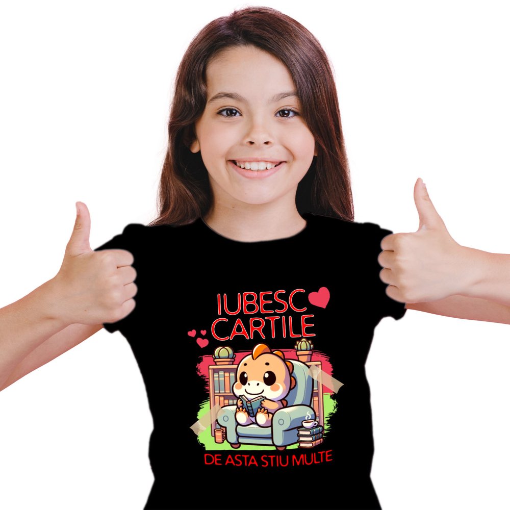 Tricou Femei, Barbati, Copii, Fata, Baiat, Unisex Personalizat Tricou Personalizat Dinozaur - "Iubesc Cărțile, De Asta Știu Multe" | Cadou pentru Cititori și Iubitori de Educație [2]