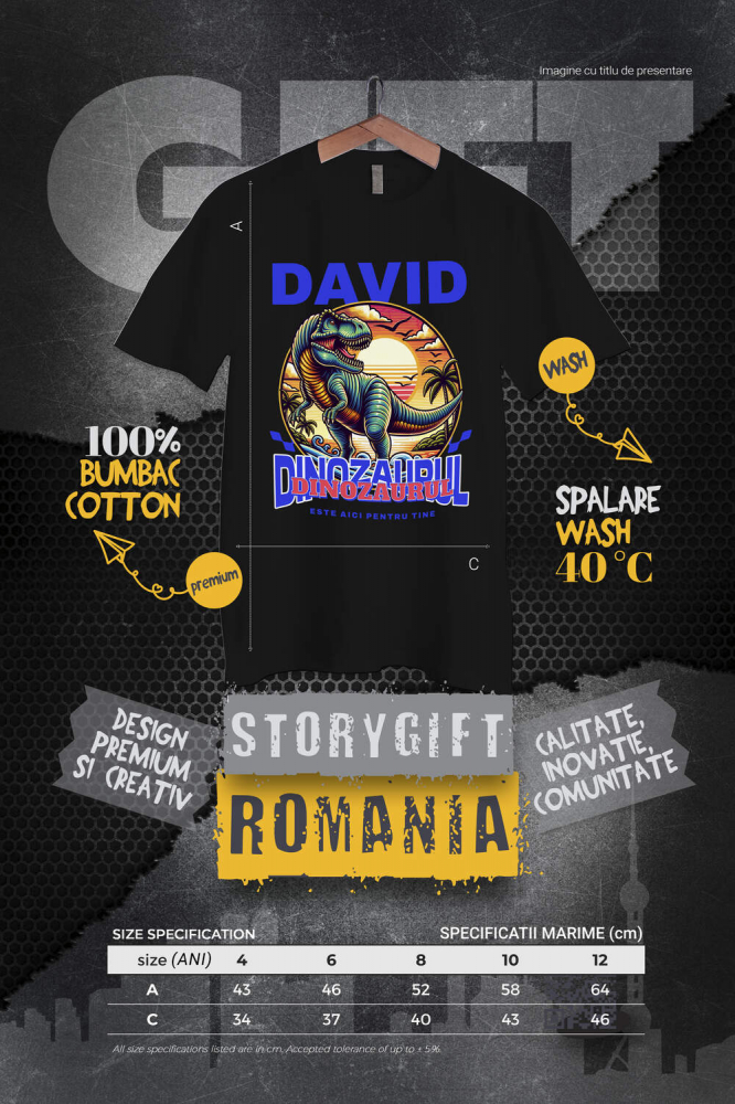 Tricou Femei, Barbati, Copii, Fata, Baiat, Unisex Personalizat Dinozaur T-rex în Junglă – „David, Dinozaurul Este Aici pentru Tine” | Cadou Personalizat pentru Copii [4]