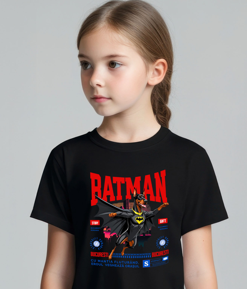 Tricou Femei, Barbati, Copii, Fata, Baiat, Unisex Personalizat Doberman Pinscher în Costum de Batman – Supererou Impunător pentru Iubitorii de Câini și Copii [3]