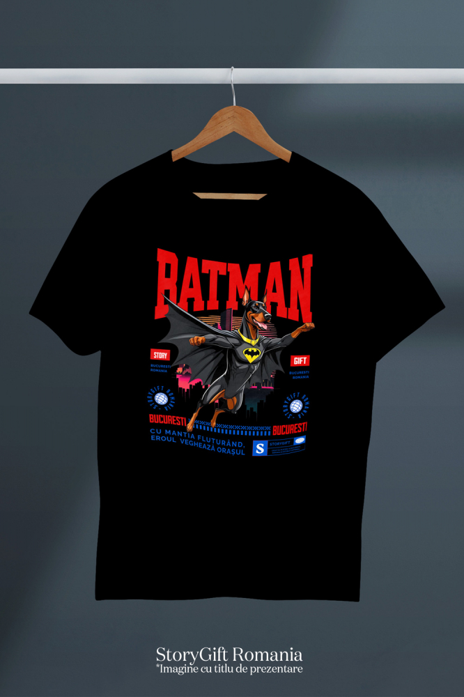Tricou Femei, Barbati, Copii, Fata, Baiat, Unisex Personalizat Doberman Pinscher în Costum de Batman – Supererou Impunător pentru Iubitorii de Câini și Copii [3]